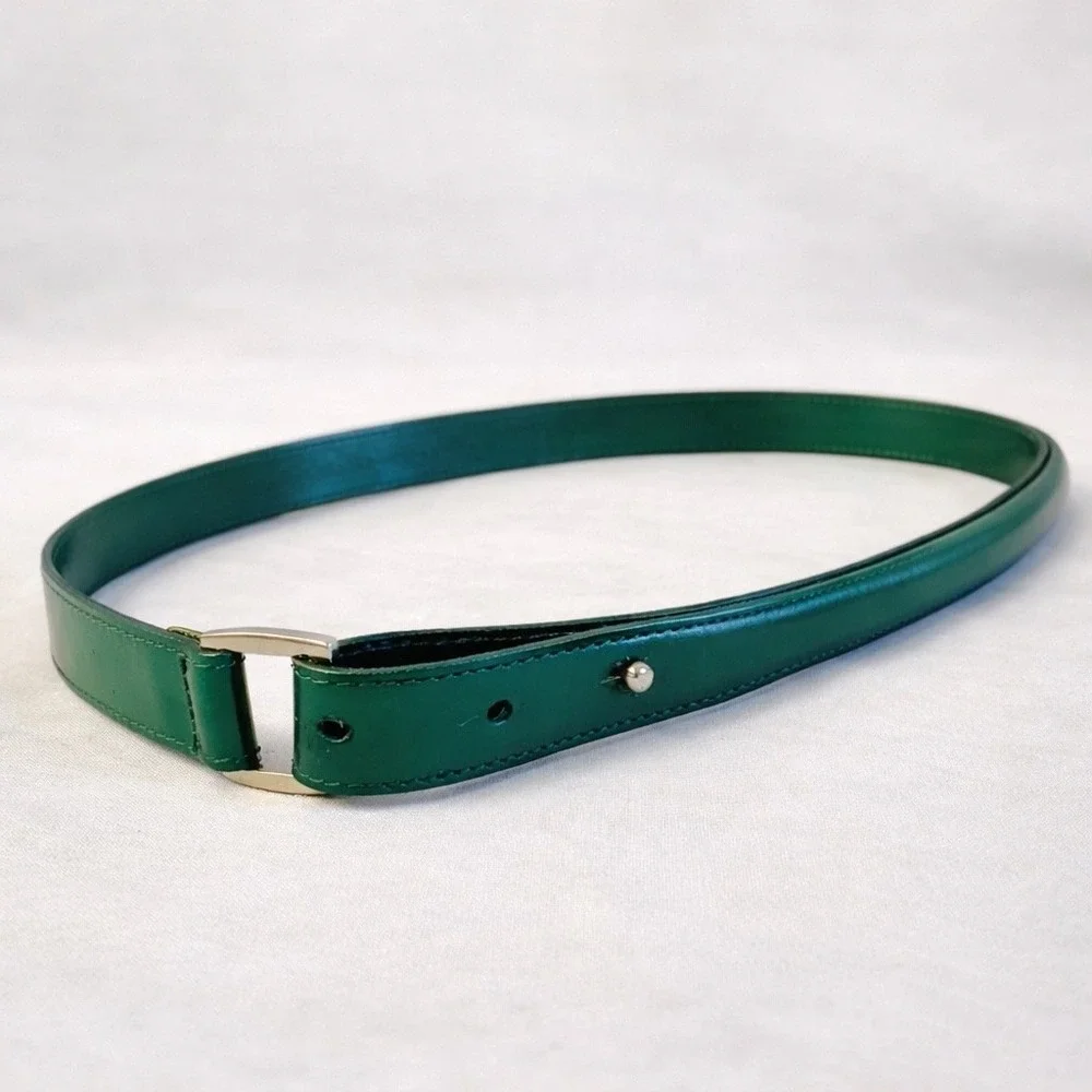 Vintage Ralph Lauren Emerald Green Tubular Leather‎ Rolled Skinny Belt Size 30